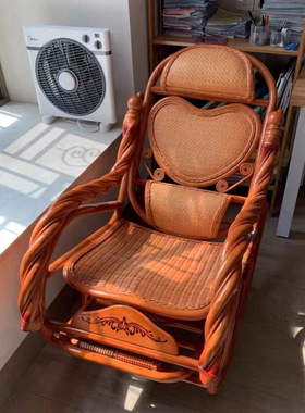 摇椅阳台天然真藤植物编织老人午睡椅子家用室内休闲逍遥老式躺椅