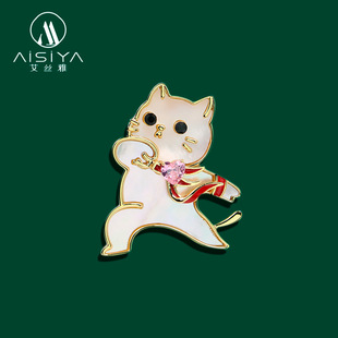 天天向上可爱精致天然贝母小猫胸针女外套配饰毛衣别针大衣饰品