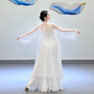 1080度飘逸白色宽袖大摆开衫外披古典舞纱衣服装古风舞蹈裙大摆裙