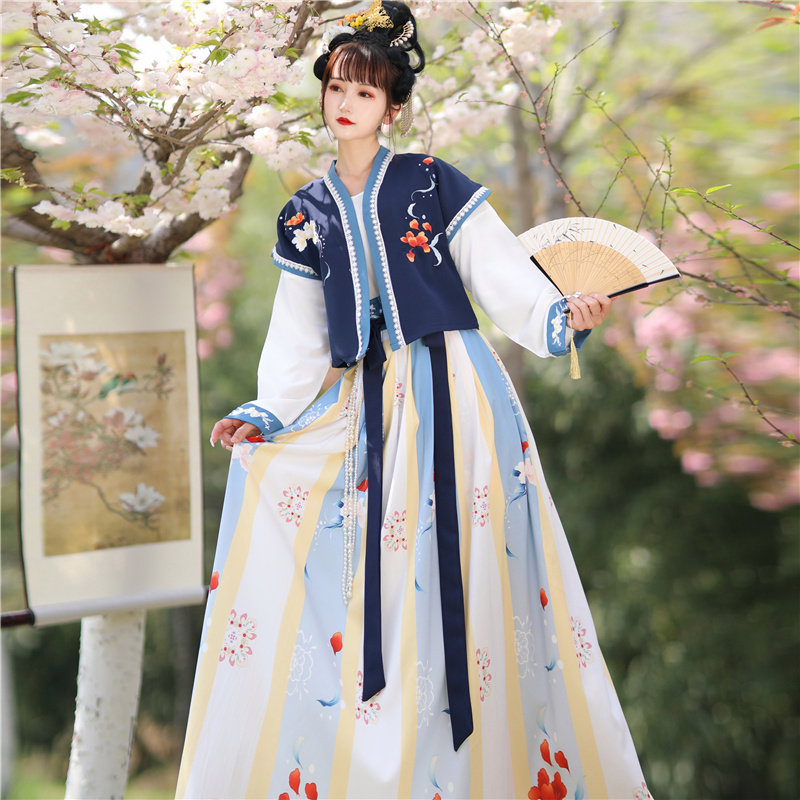 汉旭鸽原创【花神醉佳人】齐腰唐制半袖背子圆领褶裙正品汉服女仙