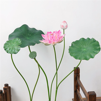 真莲花带杆荷花荷叶舞蹈道具六一儿童演出跳舞采莲曲装饰假花