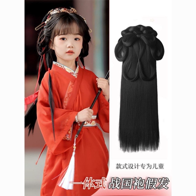 儿童战国袍假发古风汉服一体式懒人发髻清冷感魏晋风曲裾后压发包