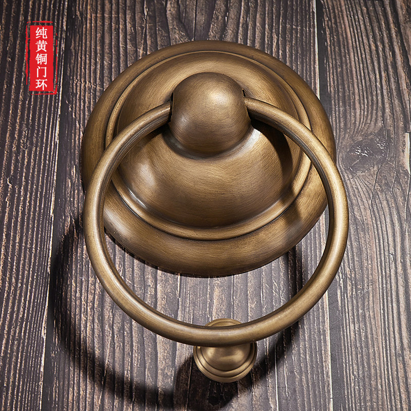 复古门环铜拉手中式把手大门古建圆形单孔铜手扣大门拉手兽头门环