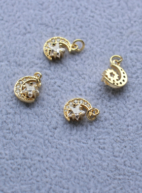 星星月亮项链女吊坠8乘10mm披星戴月新款简约锁骨链diy小挂件坠子