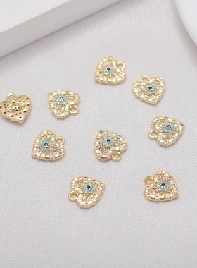 纯铜包14K浅金满钻桃心小吊坠