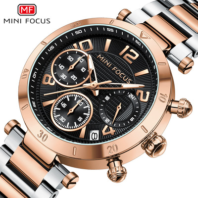 MINI FOCUS女表 多巴胺休闲女表多功能石英表夜光钢带女手表