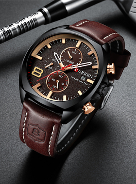 CURREN卡瑞恩8324男士运动手表时尚休闲男士多功能防水六针石英表