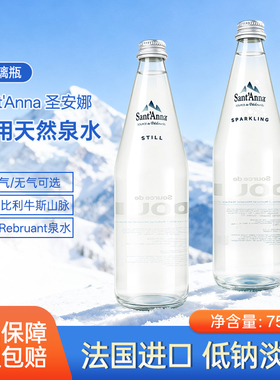 法国进口SantAnna圣安娜天然泉水750ml玻璃瓶装高端饮用水气泡水