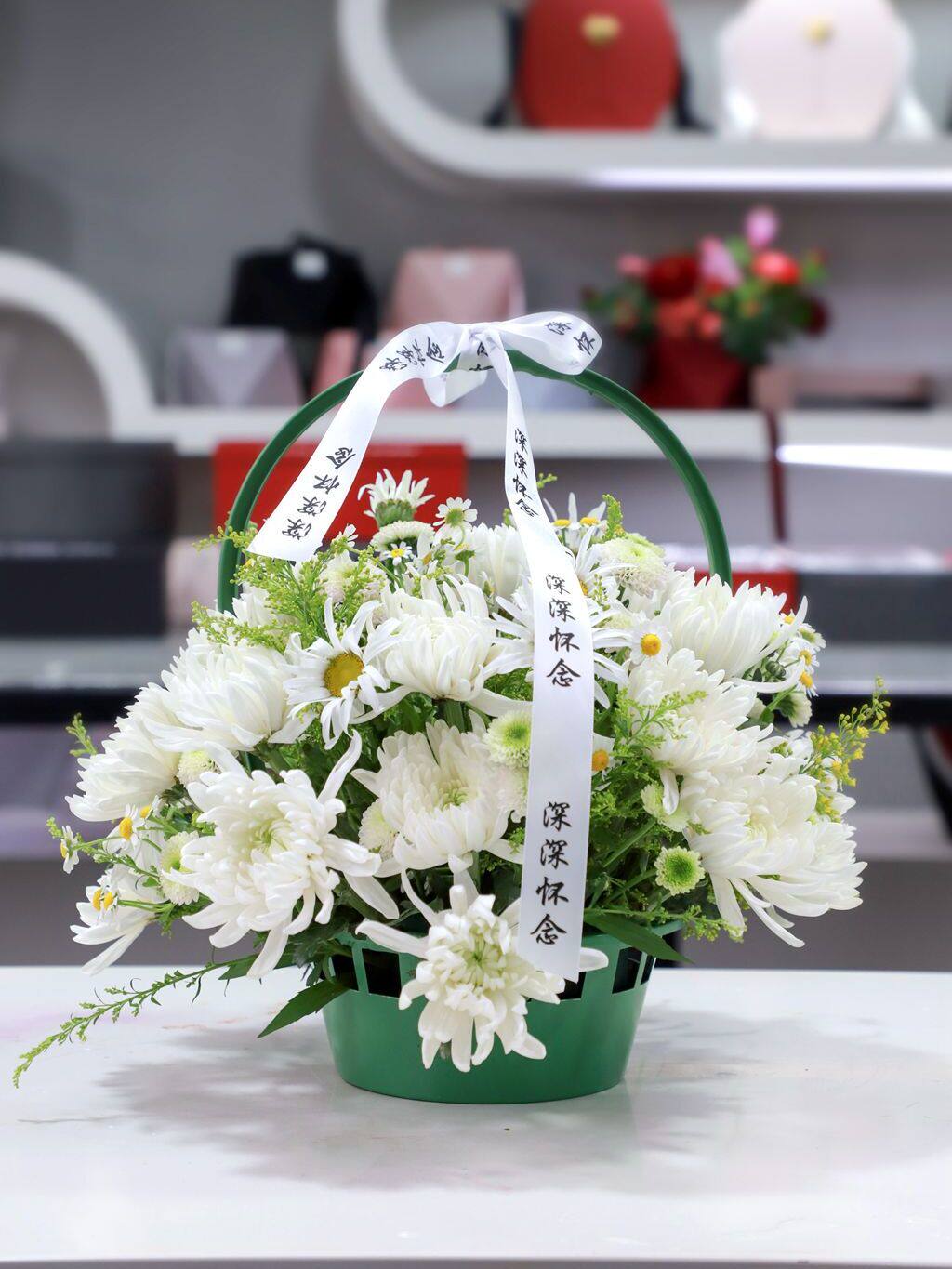 清明节手提花篮菊花鲜花塑料小花篮祭奠祭祀上坟祭祖菊花蓝