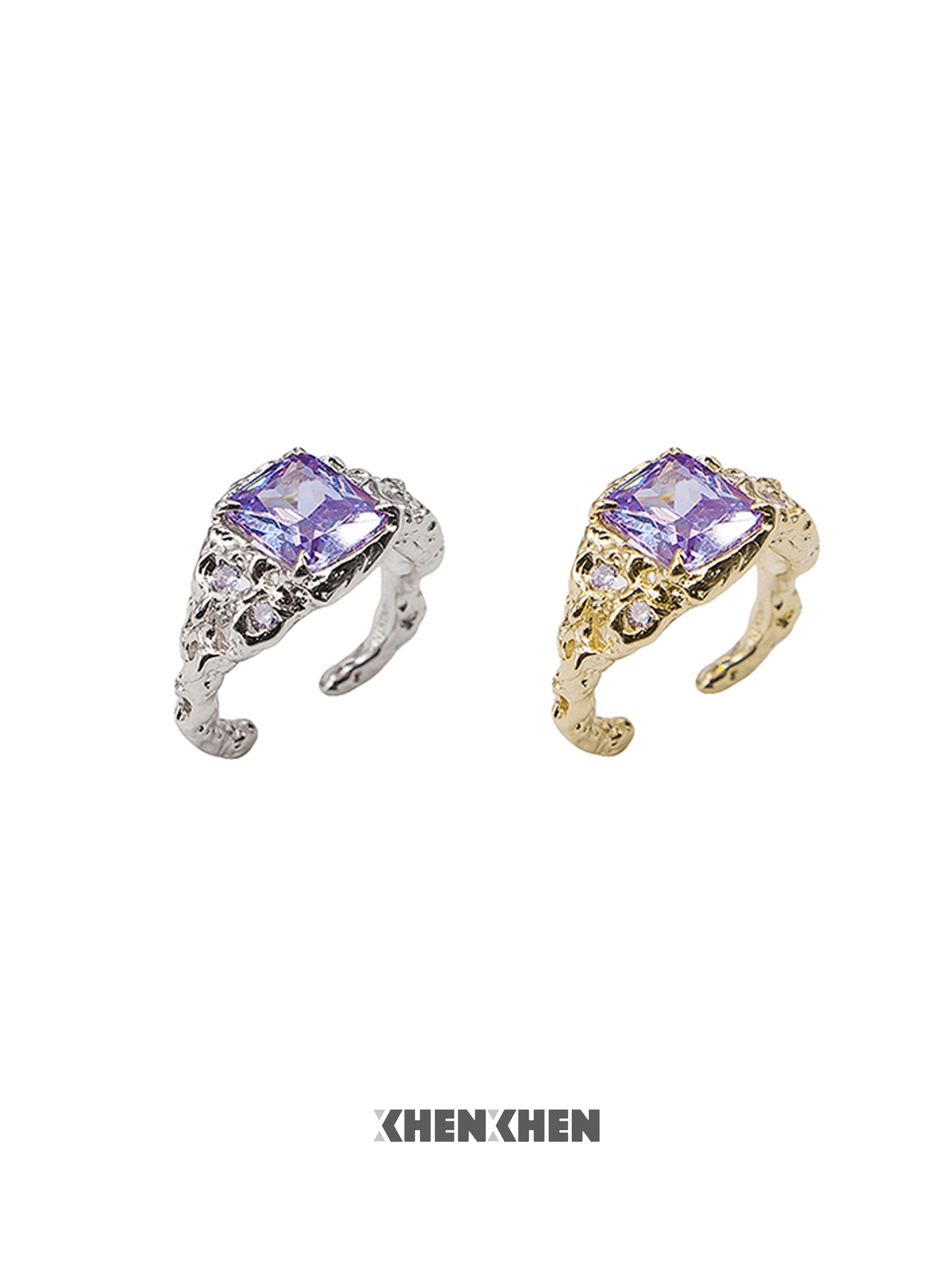 XHENXHEN肌理蝴蝶系列郁可唯同款簇拥肌理方糖戒指金银