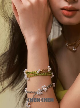 XHENXHEN isaro珍珠系列日本镀银彩珠长项链双层叠戴流浪风