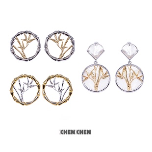 XHENXHEN姚安娜同款浮光竹影系列镂空竹节大圈耳钉金银百搭质感