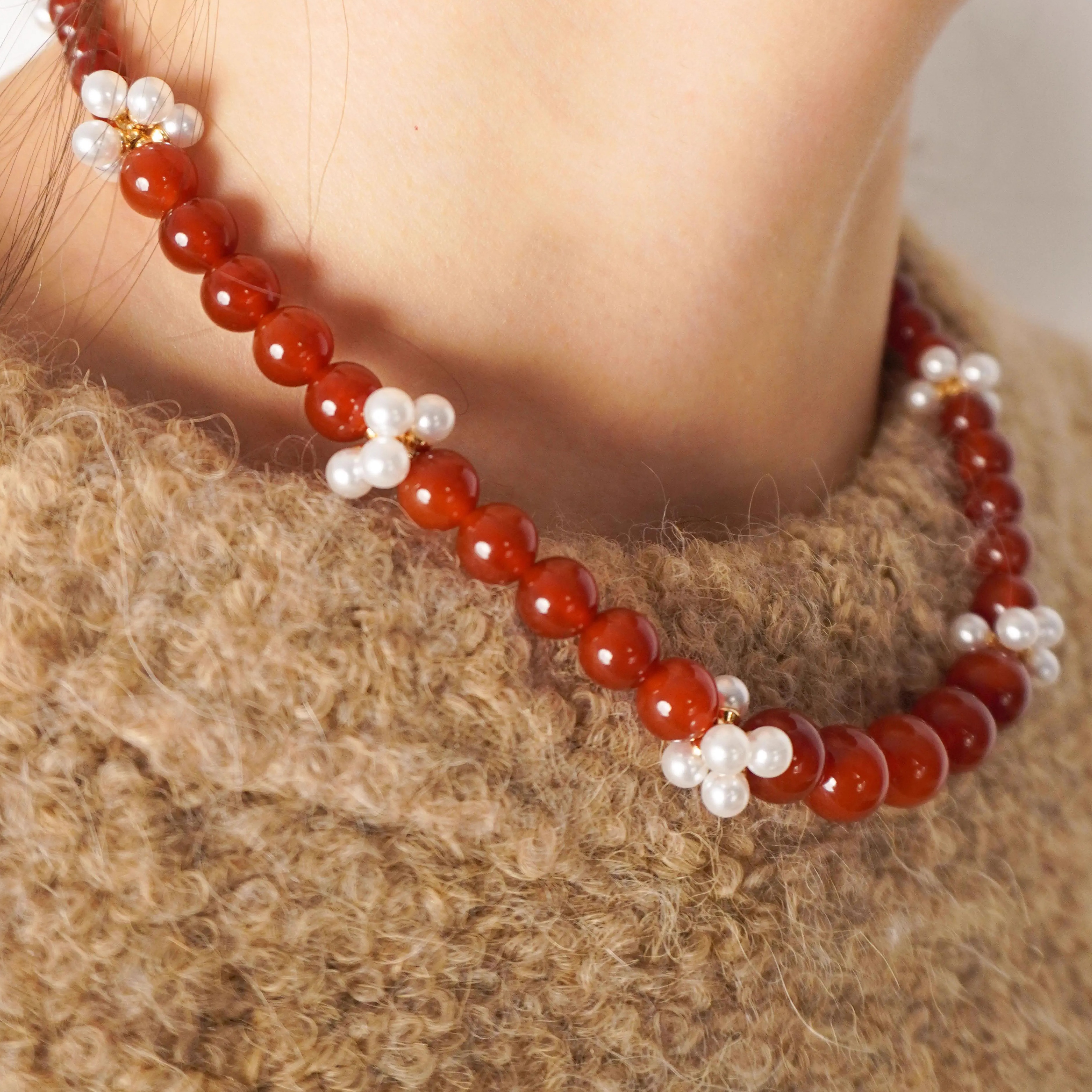 新年系列红玛瑙串珠锁骨链