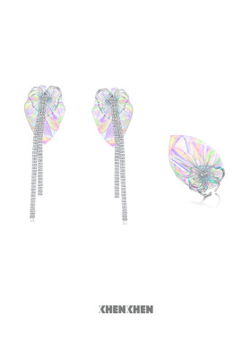 XHENXHEN银烛系列木子洋同款红掌花PVC耳钉流苏戒指