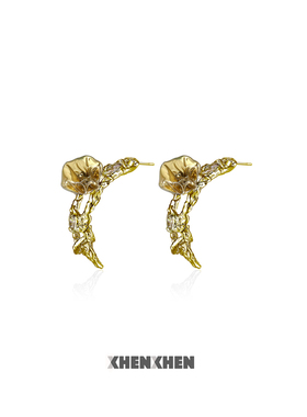 XHENXHEN太一同款春分半月造型新中式不规则镂空宝石耳钉肌理气质