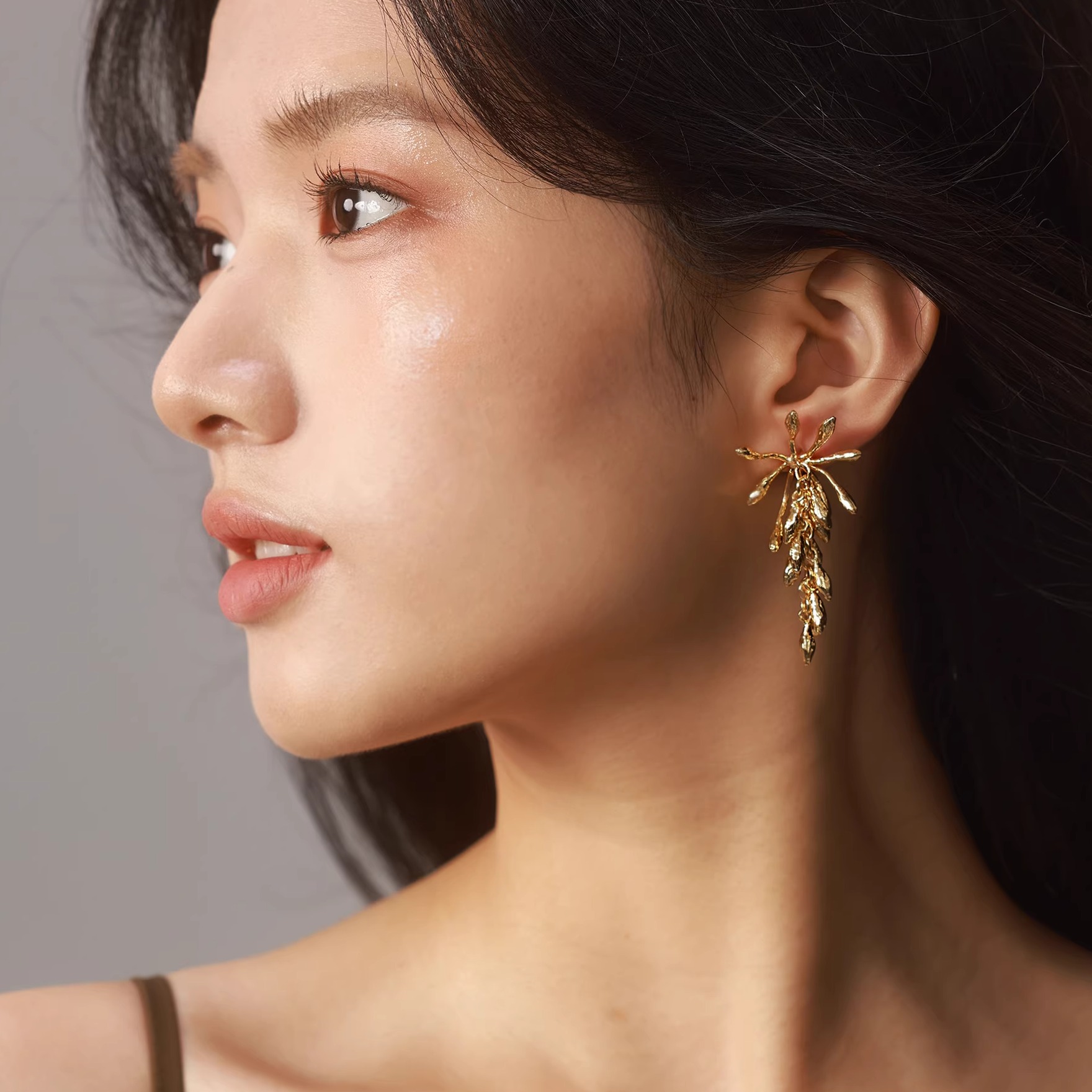 花叶系列金色耳钉耳环