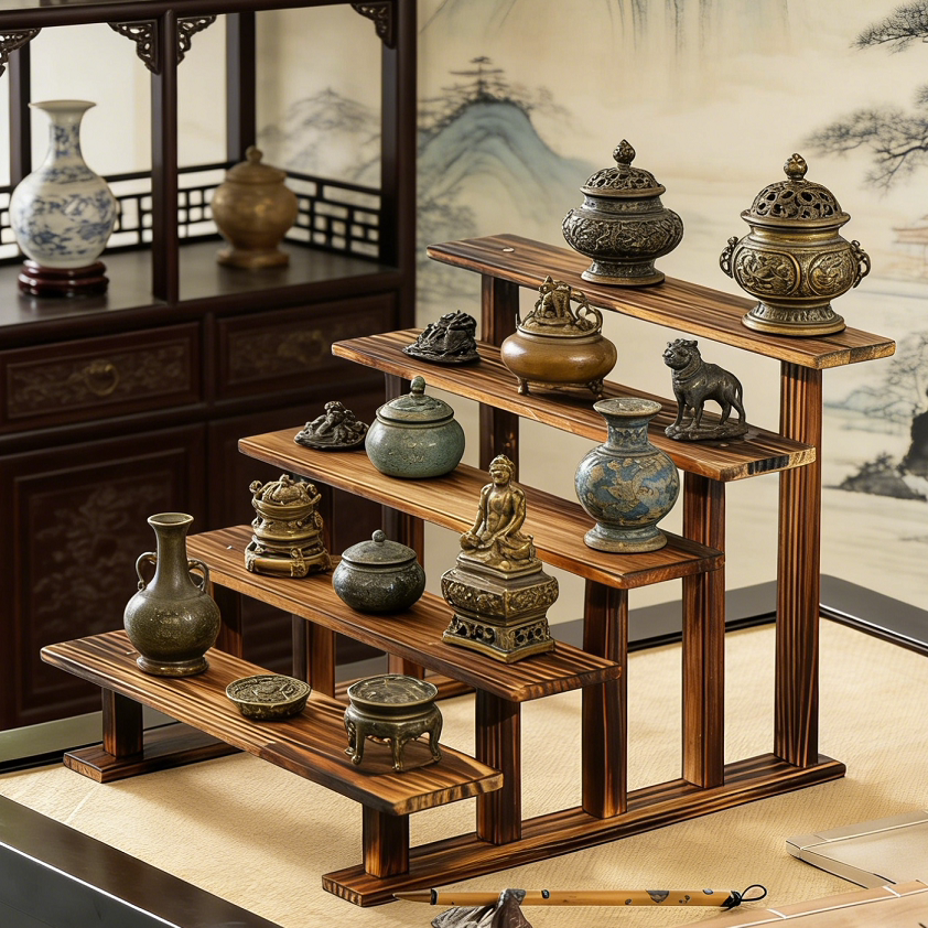 实木复古碳化博古架古董古玩文玩收纳老物件展示架收纳架摆放阶梯