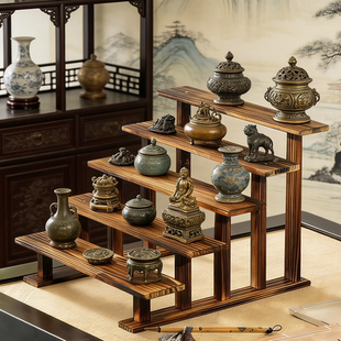 实木复古碳化博古架古董古玩文玩收纳老物件展示架收纳架摆放阶梯