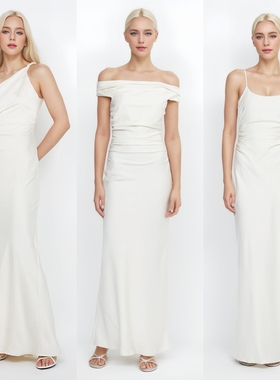 白色缎面伴娘服礼服绝美显瘦平时可穿高级小众伴娘裙姐妹服伴娘团