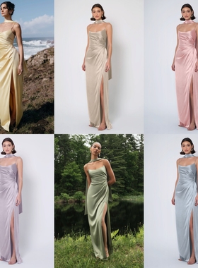 法式绝美新款缎面成人礼毕业典礼轻礼服大码胖mm姐妹团伴娘服礼裙