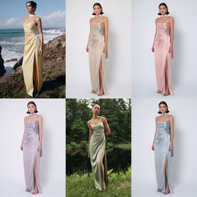 法式绝美新款缎面成人礼毕业典礼轻礼服大码胖mm姐妹团伴娘服礼裙