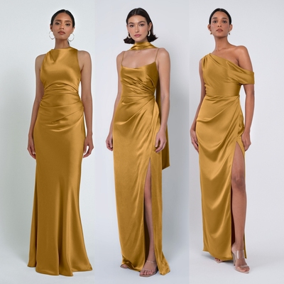 Marigold绝美气质缎面伴娘服姐妹团礼服小众高级感伴娘服定制