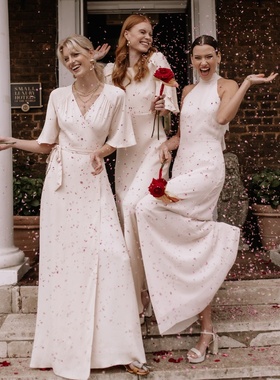 白色缎面伴娘服礼服高级感2024新款夏天高级小众长袖长款胖mm大码