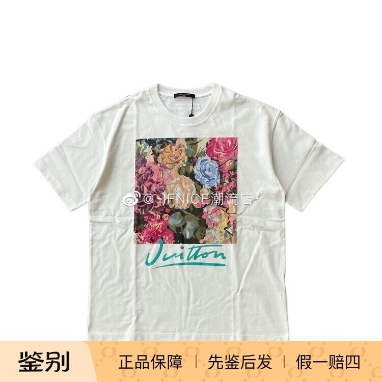 Louis Vuitton LV 22FW 花卉印花 签字 短袖 T恤 1AAGWO