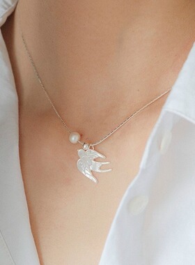 一枝橘 燕归来 新中式白蝶贝燕子925银项链 珍珠小众锁骨链项链