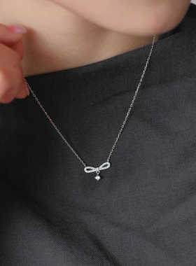 一枝橘 蝴蝶泪 夏日项链通体s925银蝴蝶结项链小众设计锁骨链