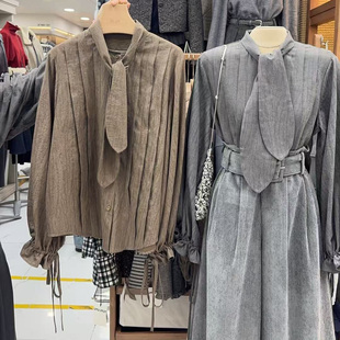 女宽松显瘦上衣 衬衫 韩国U.YU有鱼2025秋新款 设计感小众系飘带长袖