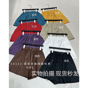 XI元 女松紧腰宽松五分裤 熙A6123夏新款 阔腿短裤 亚麻休闲西装 YUAN