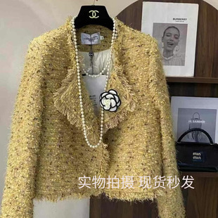 灰姑娘CHNANNLE小香风家高级感粗花呢名媛编织翻领羽绒服外套上衣