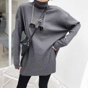 韩版 YUANXI元 2026春季 女中长款 宽松内搭 熙6160纯色高领坑条打底衫