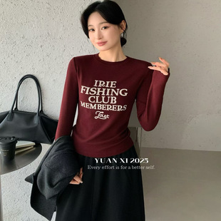 T恤女弹力收腰显瘦打底衫 YUAN 1羊绒字母圆领长袖 熙6209 T恤 XI元