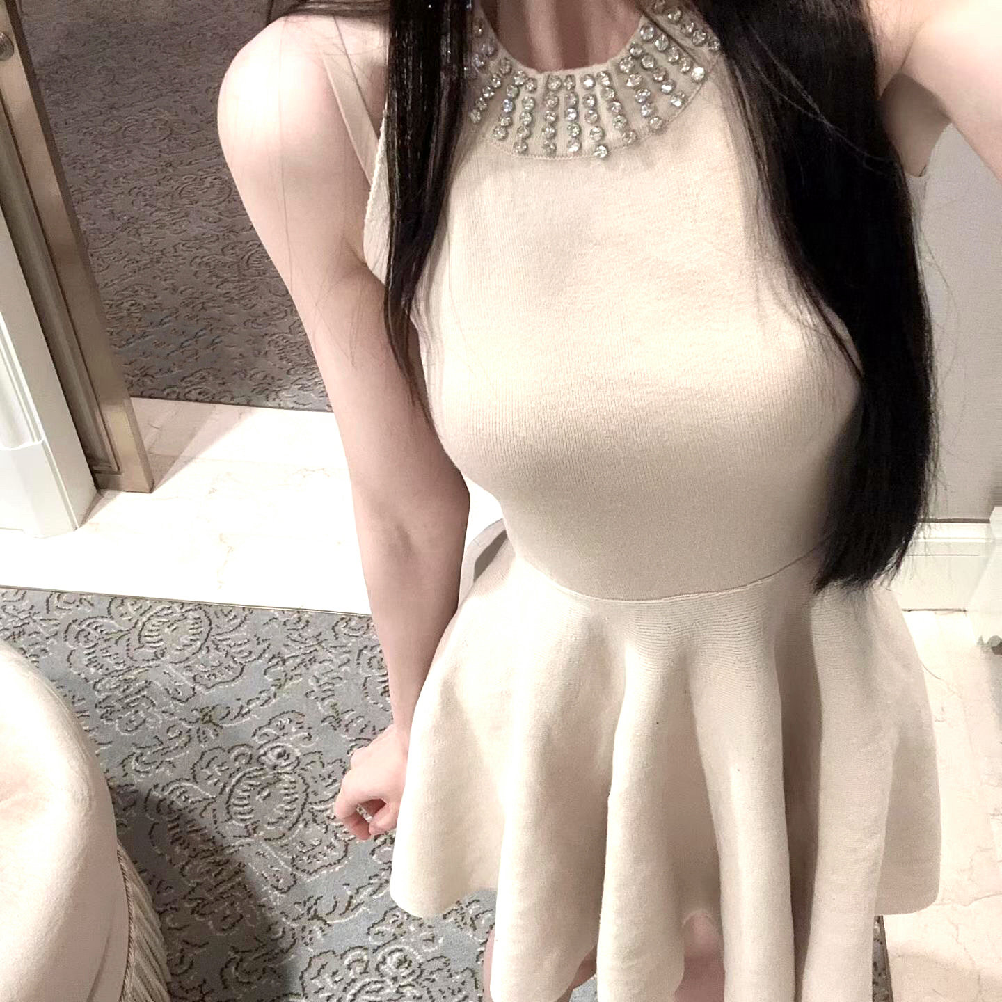 LXYG2026夏小香风重工水钻赫本挂脖公主裙女针织背心裙生日礼服裙