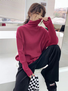 女大码 堆堆领宽松针织打底衫 显瘦内搭上衣春 熙6160螺纹棉中长款 元