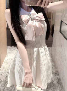 LXYG纯欲蝴蝶结公主裙女千金感无袖收腰显瘦针织连衣裙蓬蓬超短裙
