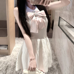 LXYG纯欲蝴蝶结公主裙女千金感无袖收腰显瘦针织连衣裙蓬蓬超短裙