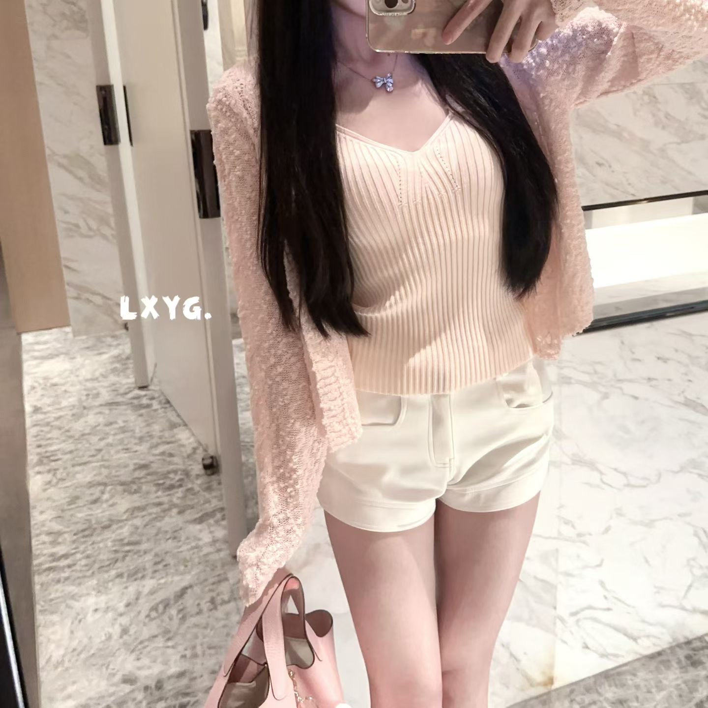 LXYG法式名媛气质V领吊带背心+长袖针织开衫短款外套两件套女秋装