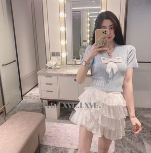 开衫 字母V领高腰短款 短袖 LXYG751蝴蝶结冰丝针织上衣女2025夏新款