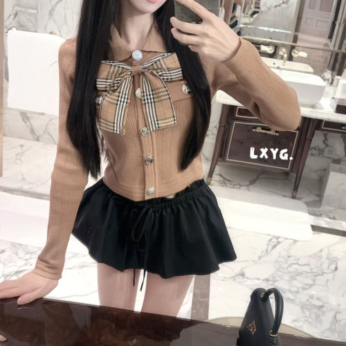 LXYG学院风蝴蝶结针织外套女2026秋美拉德高级感气质显瘦开衫上衣
