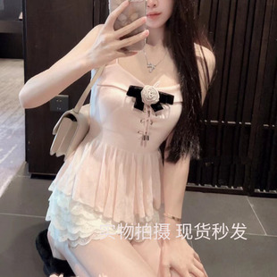 法式 花朵胸针收腰绑带吊带背心女外穿上衣 小香风LXYG2024夏季 新款
