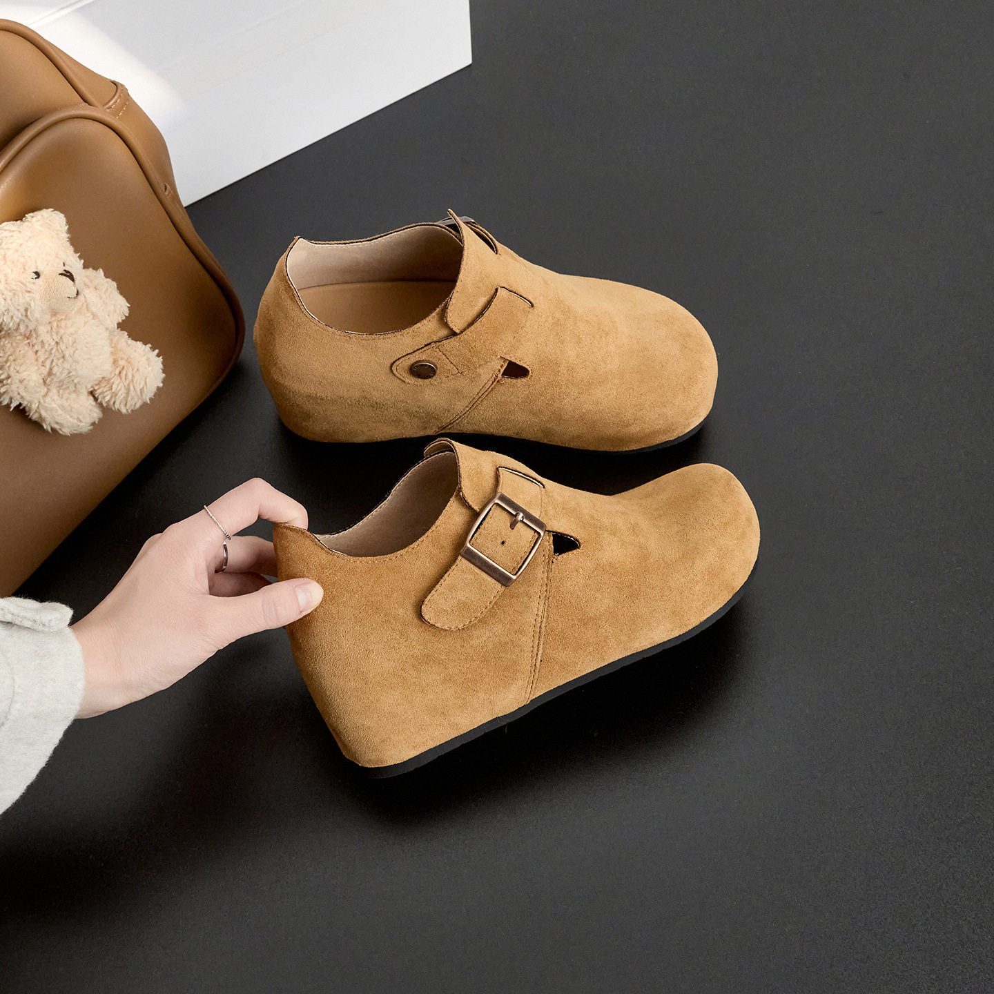 【现货】磨砂牛皮勃肯鞋女7cm内增高真皮2026年春新款单鞋圆头,女鞋,勃肯鞋/软木鞋,淘宝优惠券,粉丝福利购,淘宝优惠卷