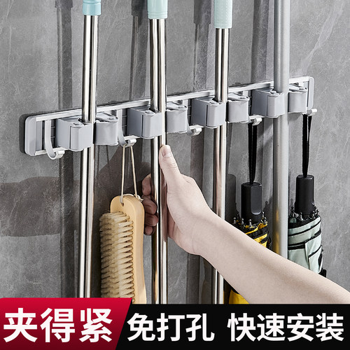 免打孔太空铝浴室壁挂扫把架