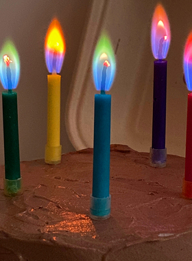 网红创意七彩虹彩色火焰蜡烛生日蛋糕用变色发光儿童装饰场景布置
