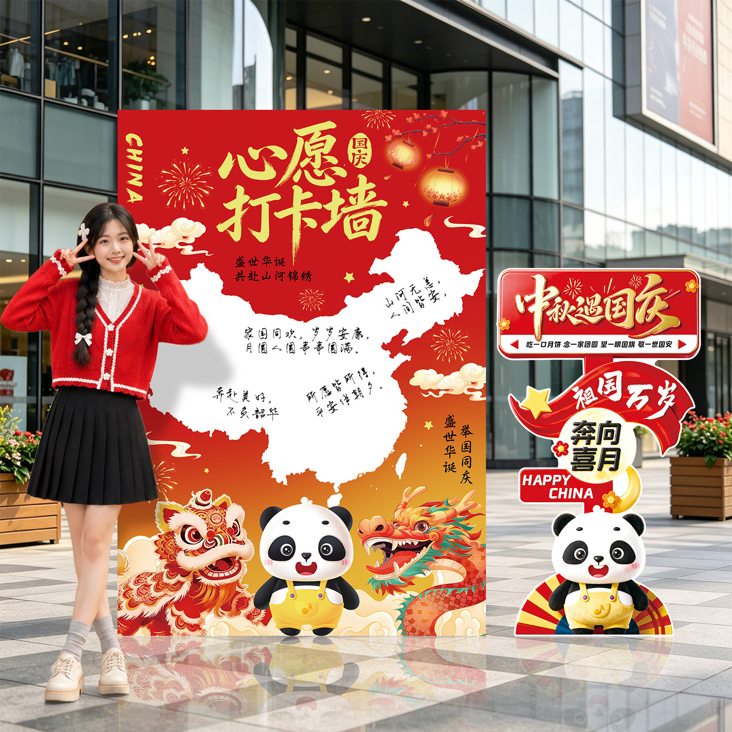 中秋国庆互动活动KT板心愿墙