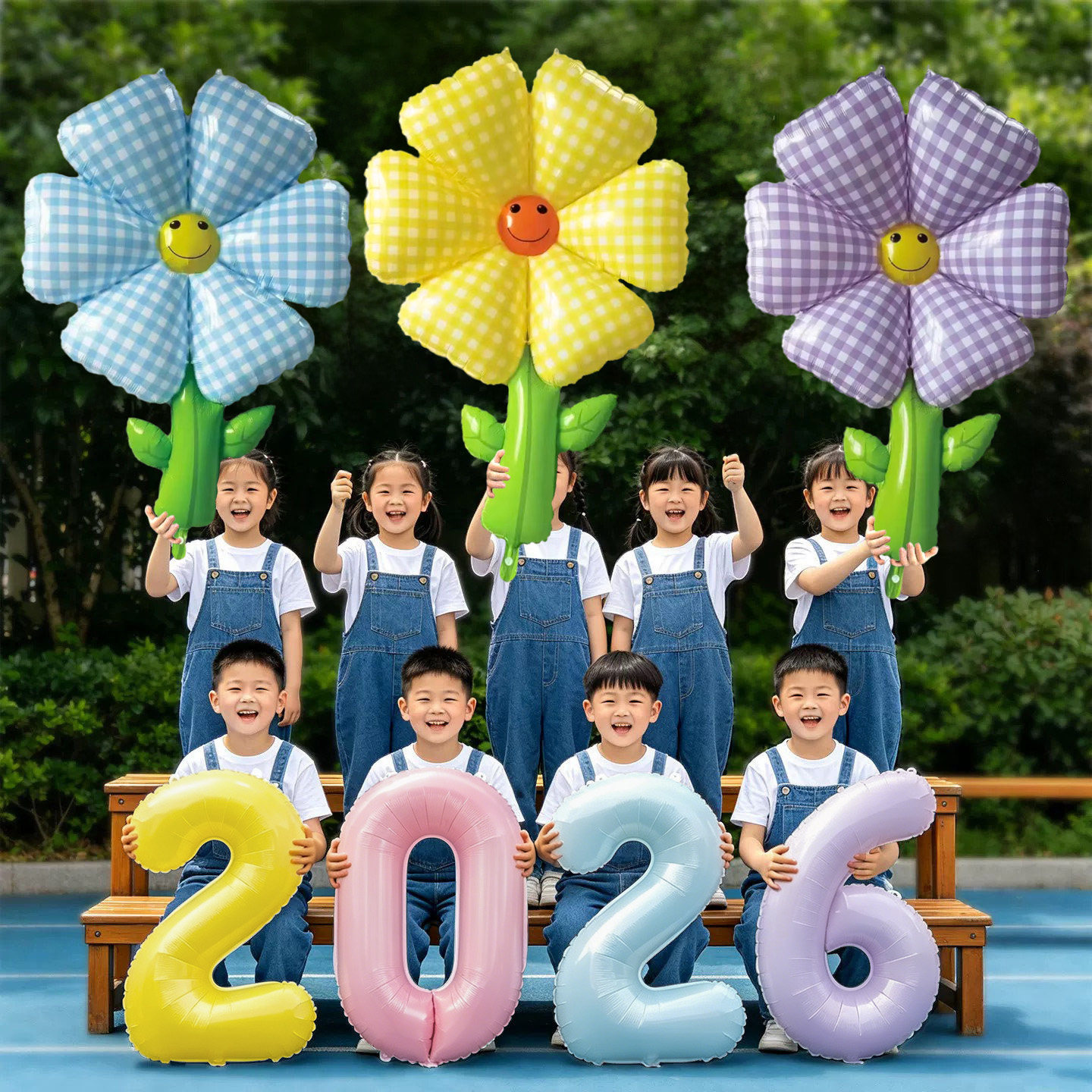 幼儿园毕业拍照道具超大太阳花朵雏菊气球户外派对笑脸拍照道具