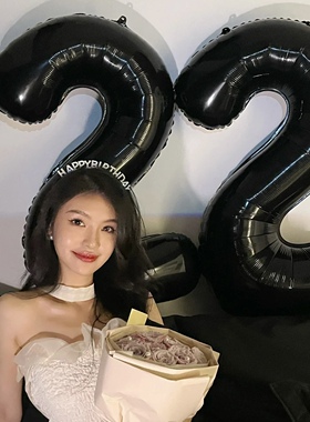 小红书同款40寸超大黑色数字气球生日拍照道具ins风生日氛围装饰
