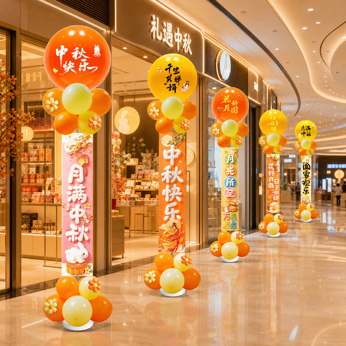 中秋节场景氛围感布置波波球立柱图片